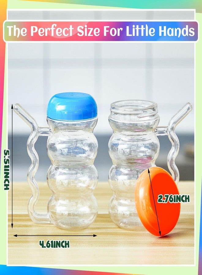 FoldTier 6 Pcs Sip a Mug 14 oz Easy to Grip Plastic Kid's Cup Where the Handle Is the Straw Clear Sippy Cups Spill Proof Mug for Everyday Use for Kids Elderly Disabled and Handicapped, 3 Colors Lid - Image 2